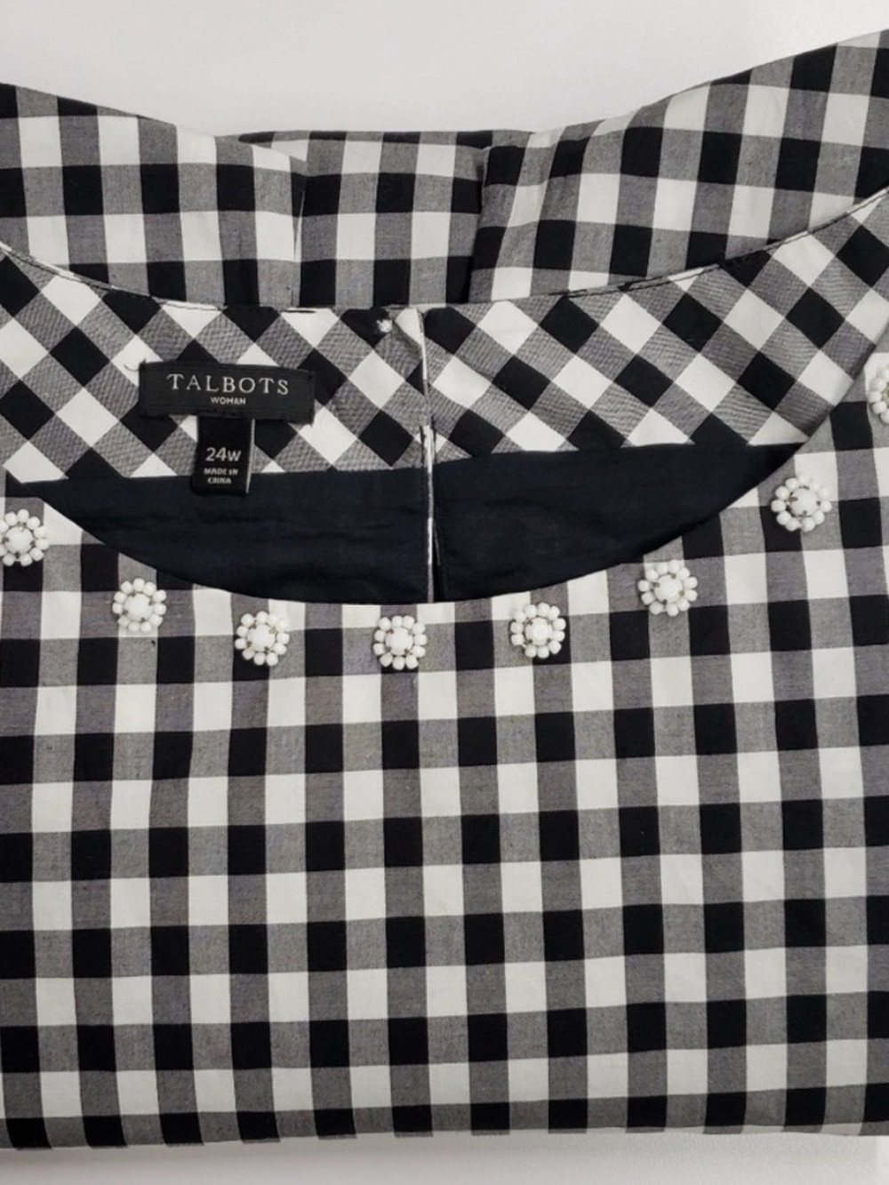Talbots Black & White Gingham Jewel-Neck Sleeveless Top Size 24W - Picture 6 of 7